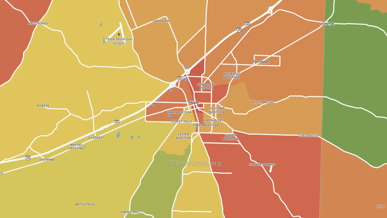Hope, AR Map of Murder Rates