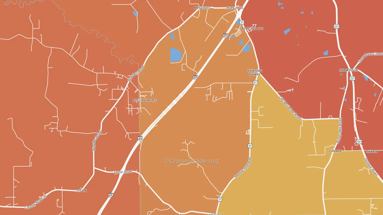 Hope Hull, AL Map of Murder Rates
