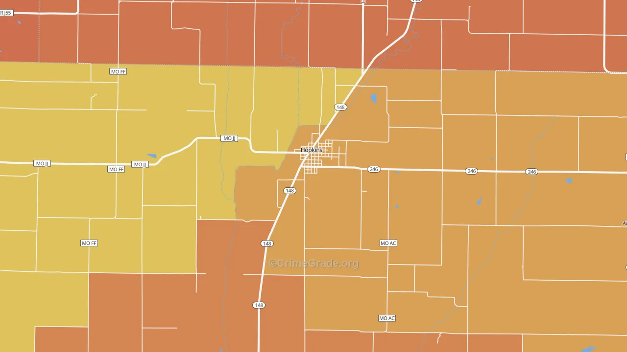 Hopkins, MO Map of Murder Rates