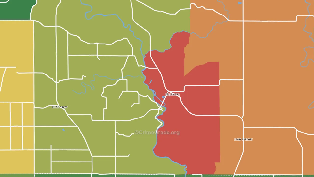 Hopkinton, IA Map of Murder Rates