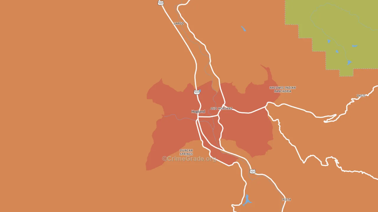 Hopland, CA Map of Murder Rates