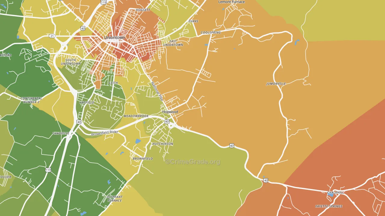 Hopwood, PA Map of Murder Rates