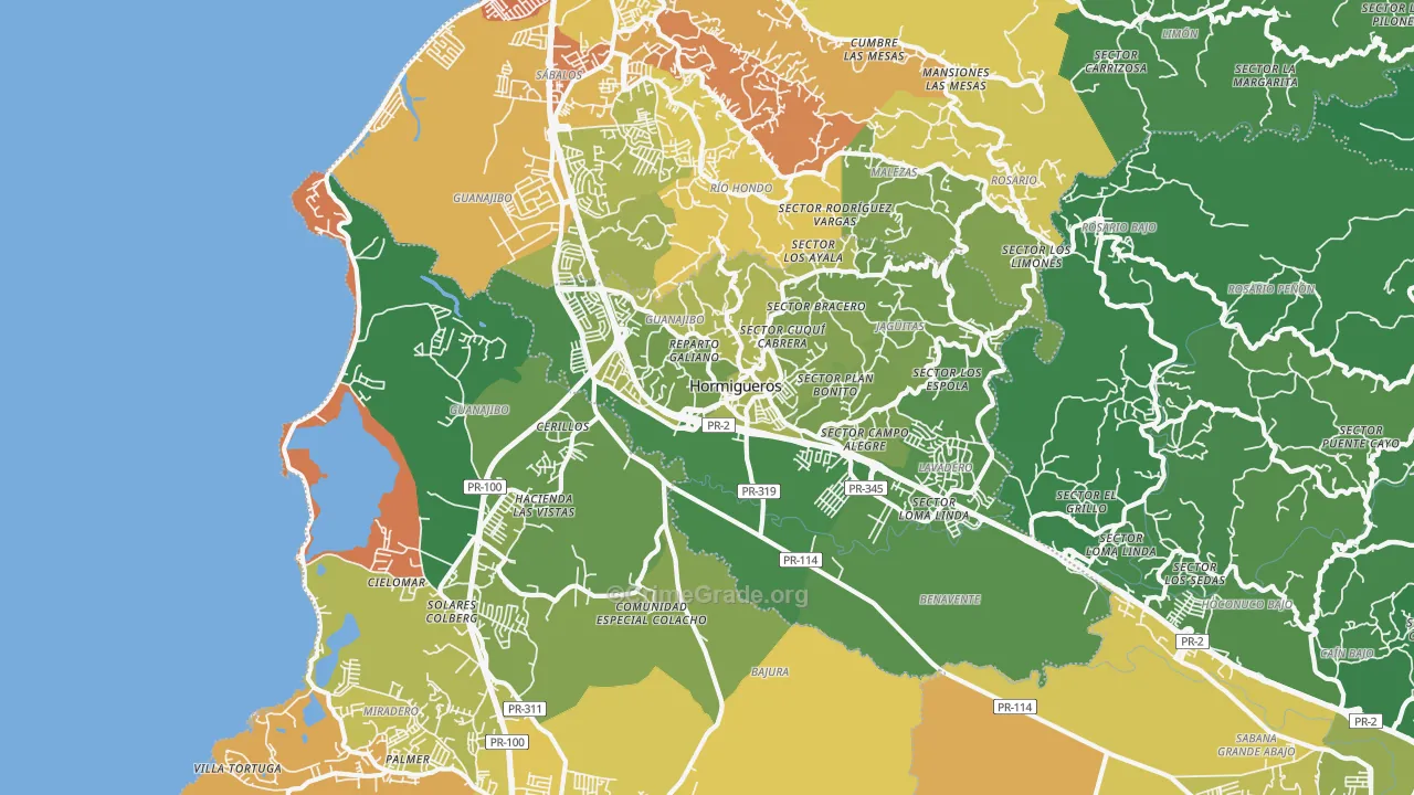 Hormigueros, PR Map of Murder Rates