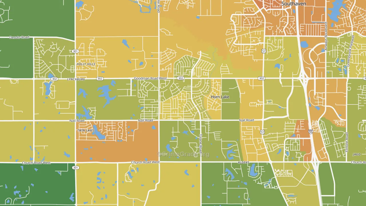 Horn Lake, MS Map of Murder Rates