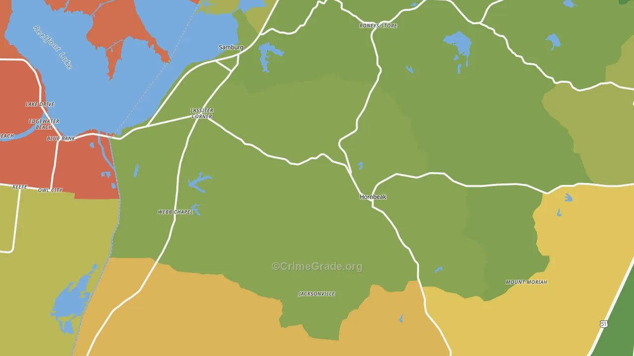 Hornbeak, TN Map of Murder Rates