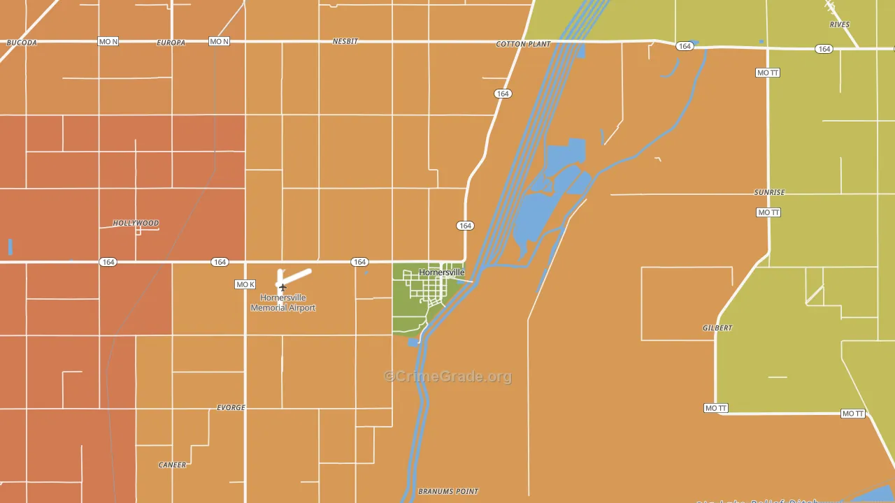 Hornersville, MO Map of Murder Rates