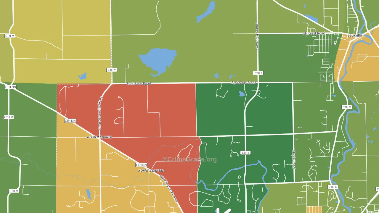 Horns Corners, WI Map of Murder Rates