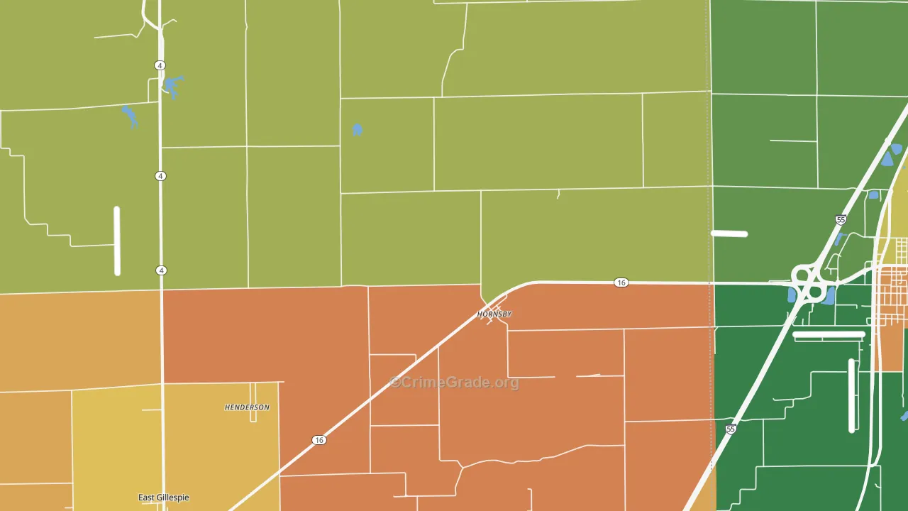 Hornsby, IL Map of Murder Rates