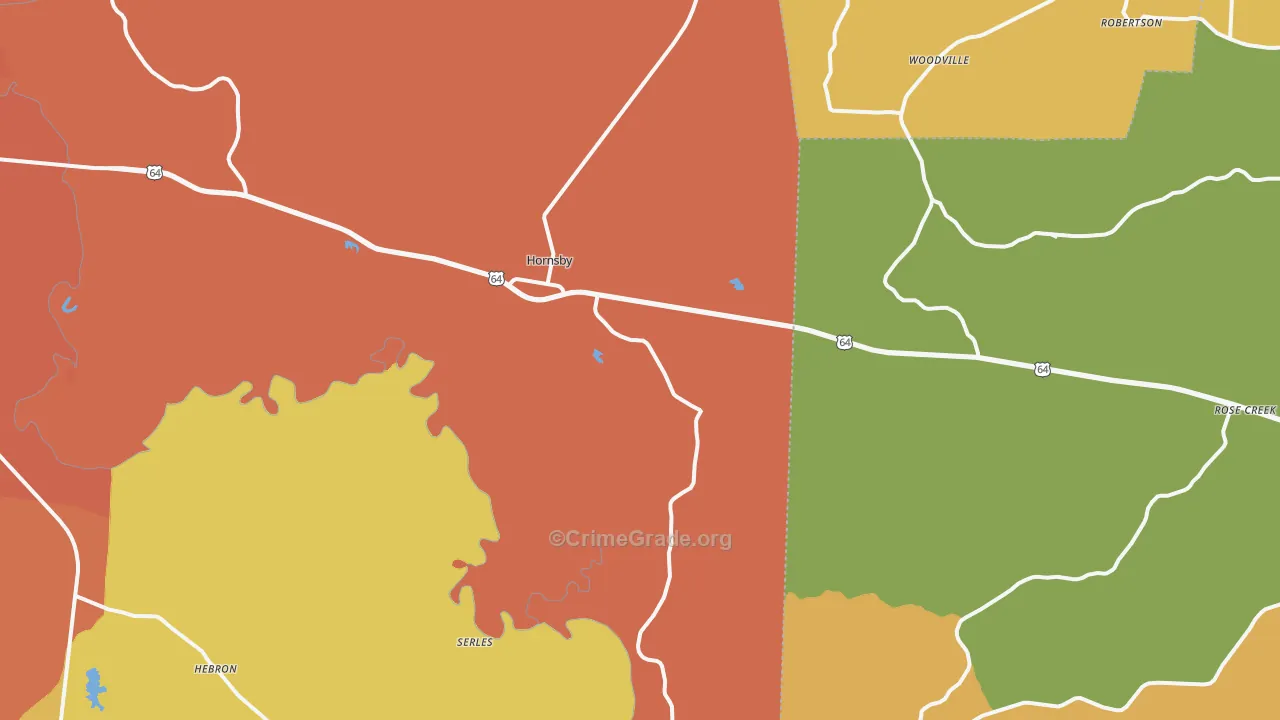Hornsby, TN Map of Murder Rates