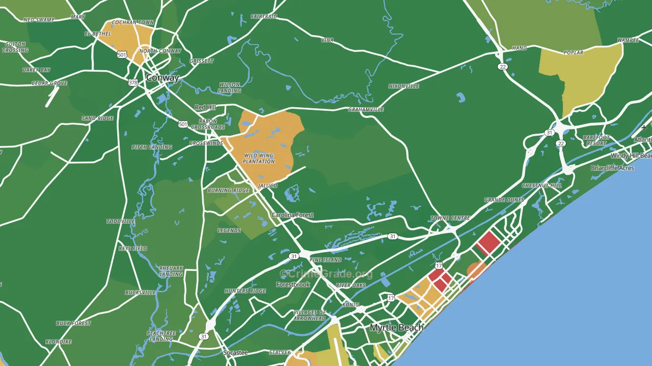 Horry County, SC Map of Murder Rates