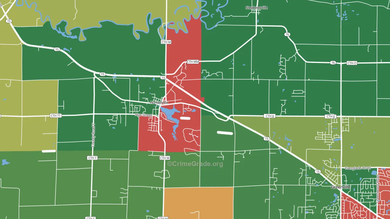 Hortonville, WI Map of Murder Rates