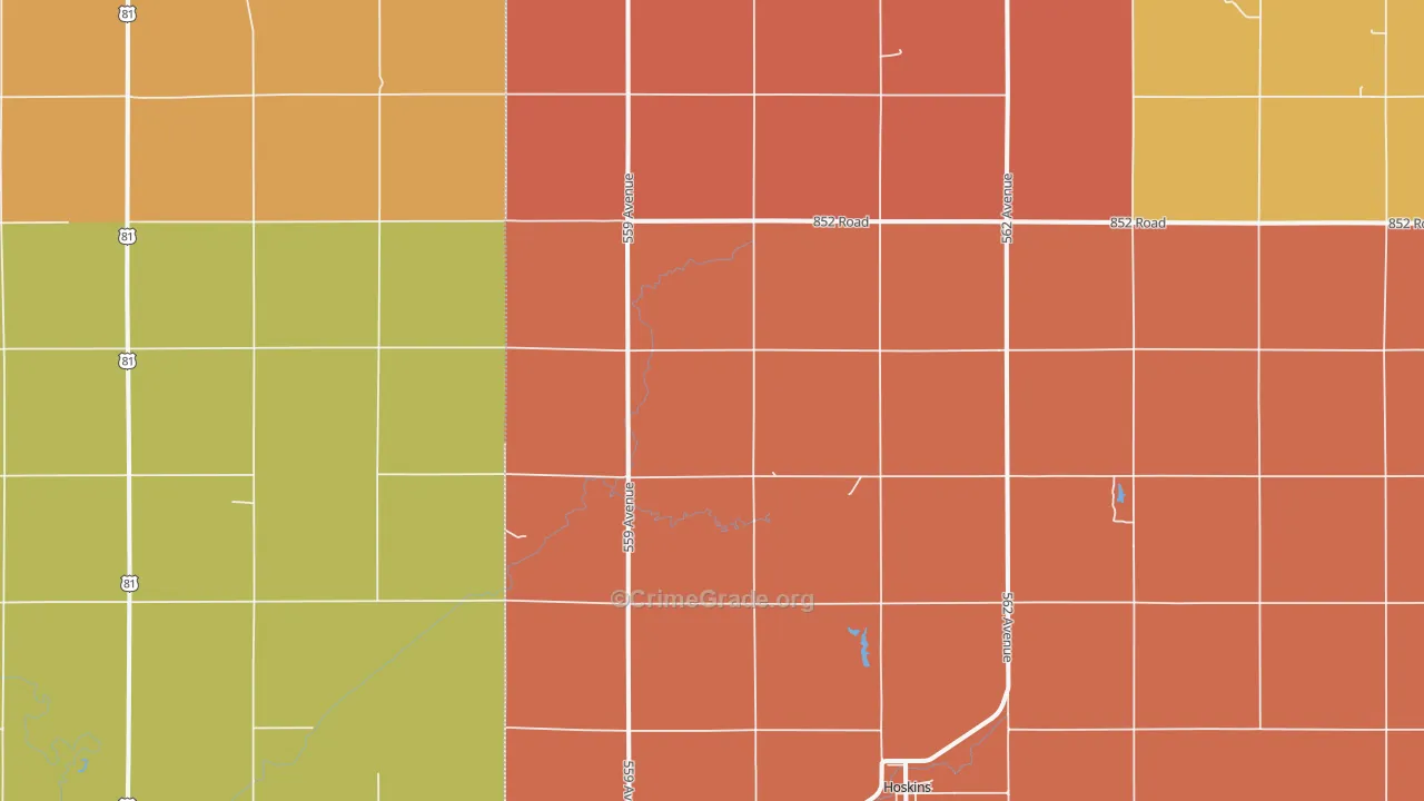 Hoskins, NE Map of Murder Rates