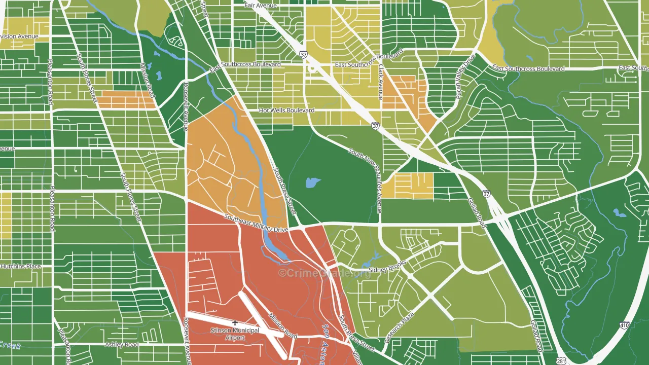 Hot Wells, San Antonio, TX Map of Murder Rates