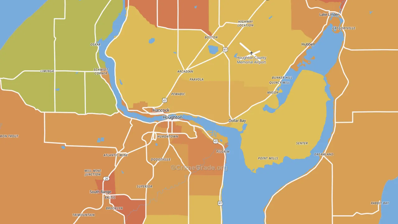Houghton County, MI Map of Murder Rates