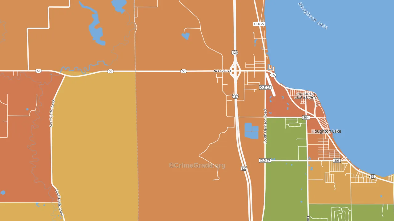 Houghton Lake Heights, MI Map of Murder Rates