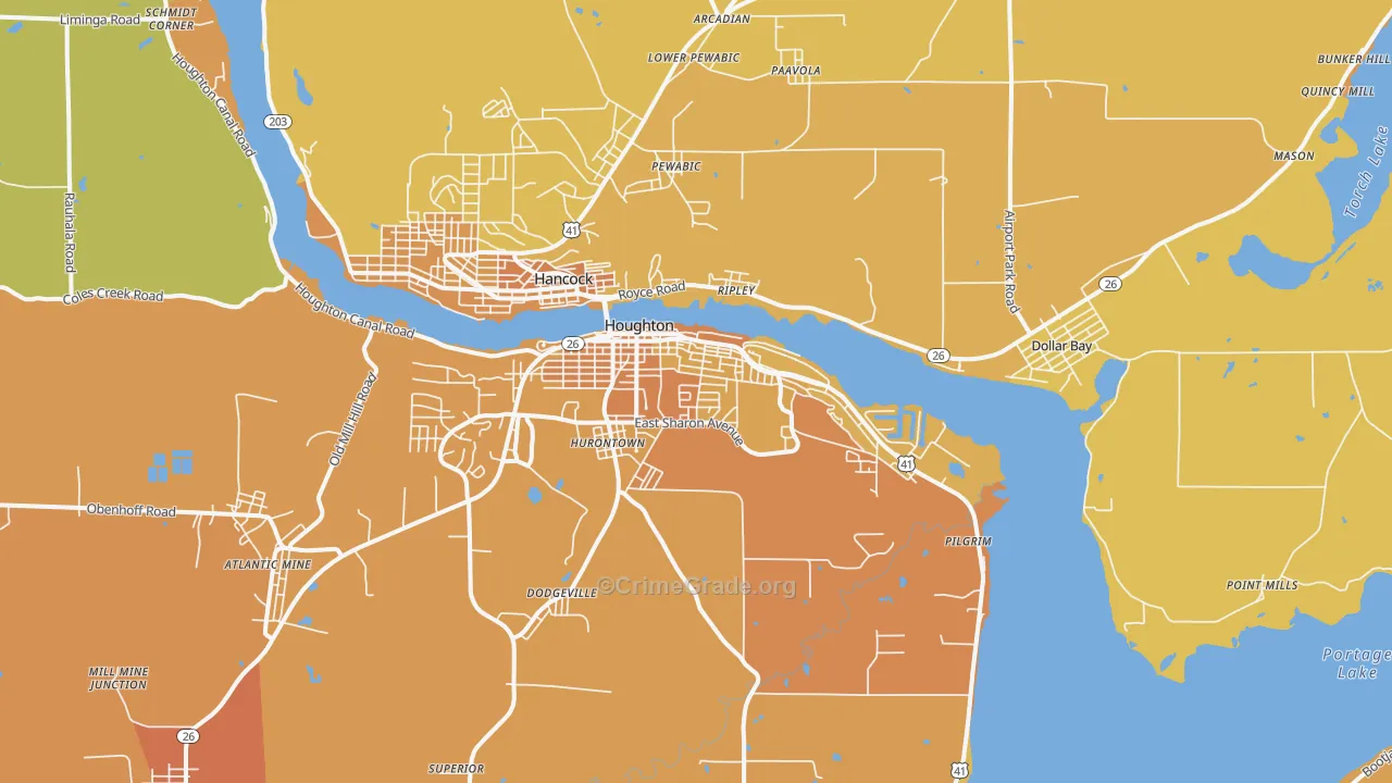 Houghton, MI Map of Murder Rates