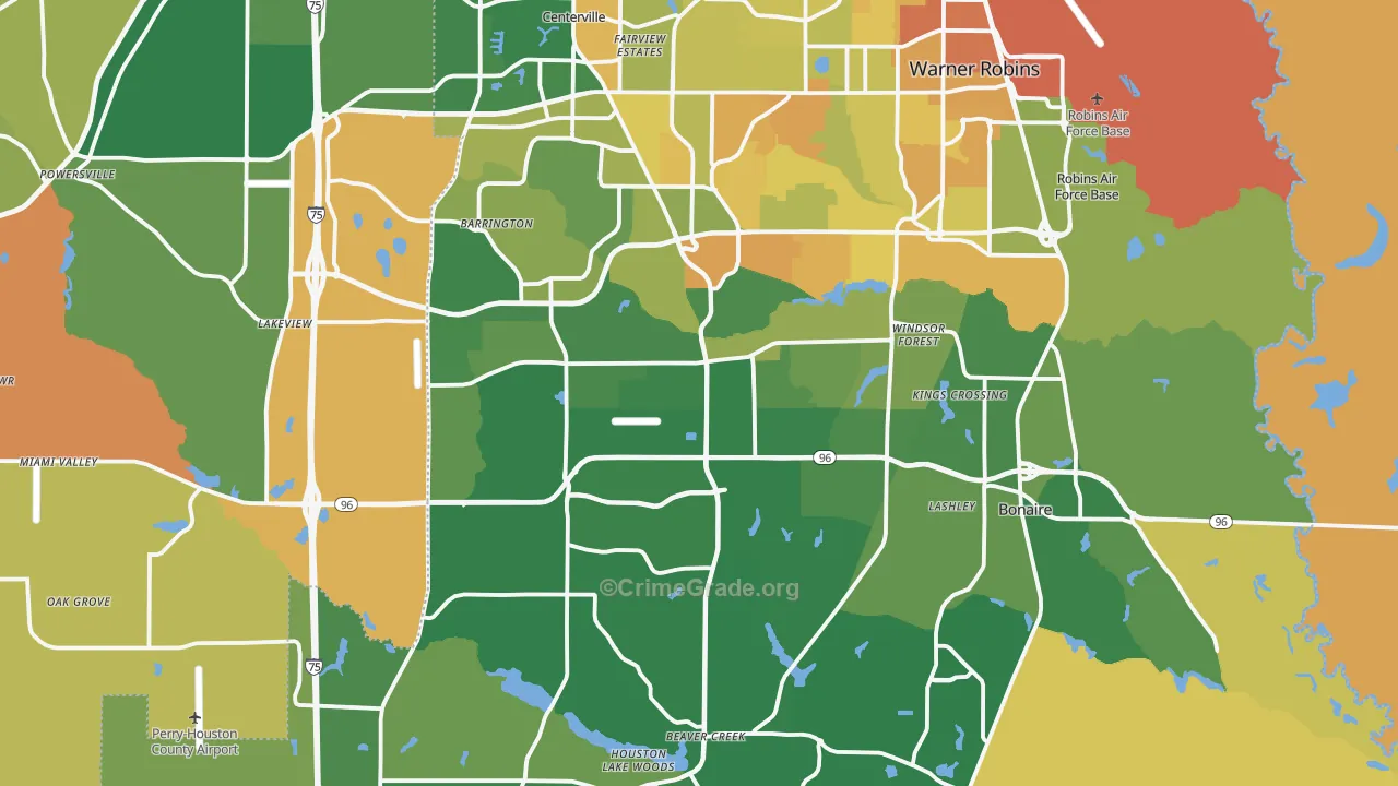 Houston County, GA Map of Murder Rates