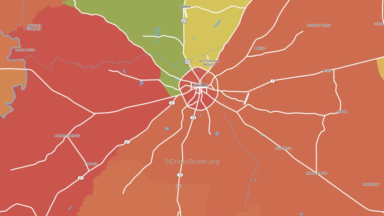 Houston County, TX Map of Murder Rates