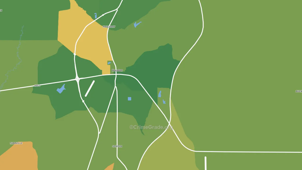 Houston, MS Map of Murder Rates