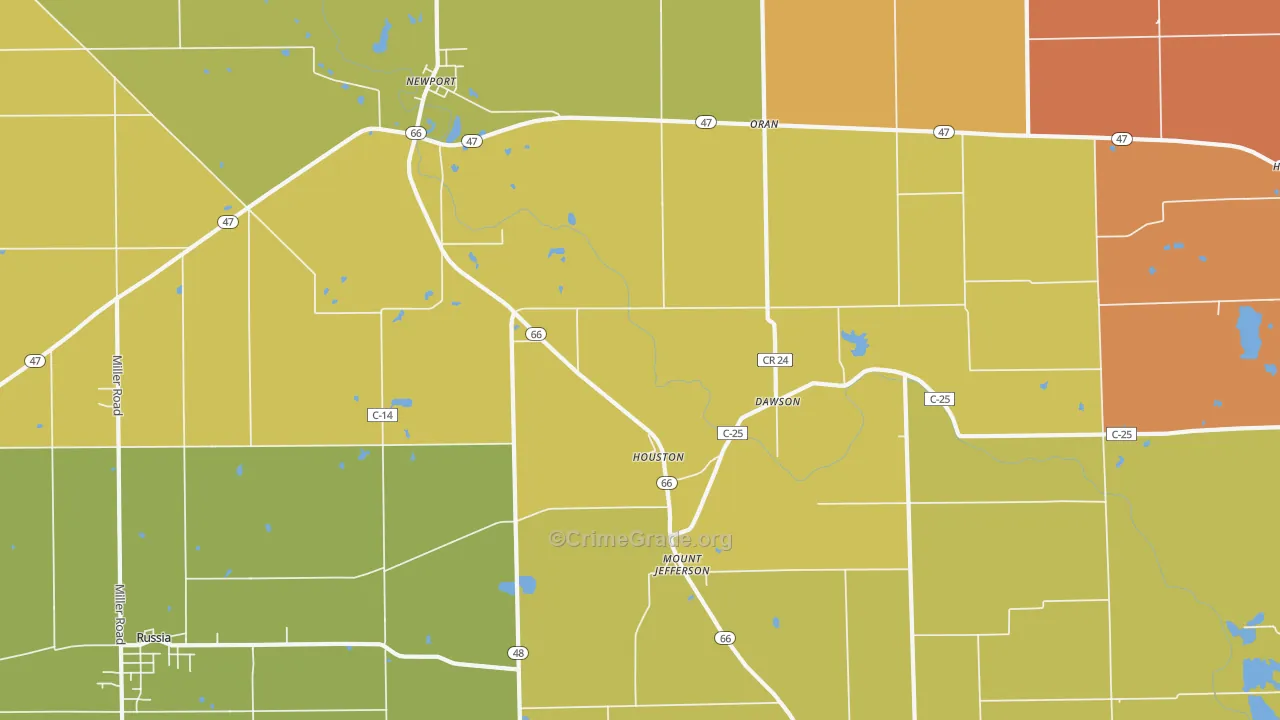 Houston, OH Map of Murder Rates