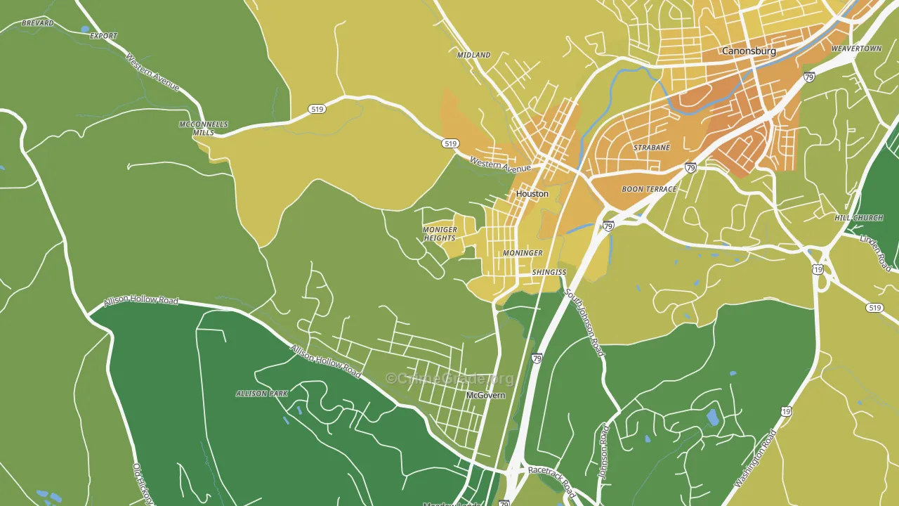 Houston, PA Map of Murder Rates