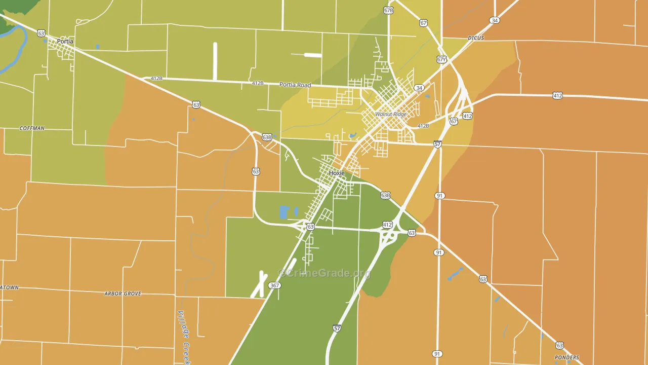 Hoxie, AR Map of Murder Rates