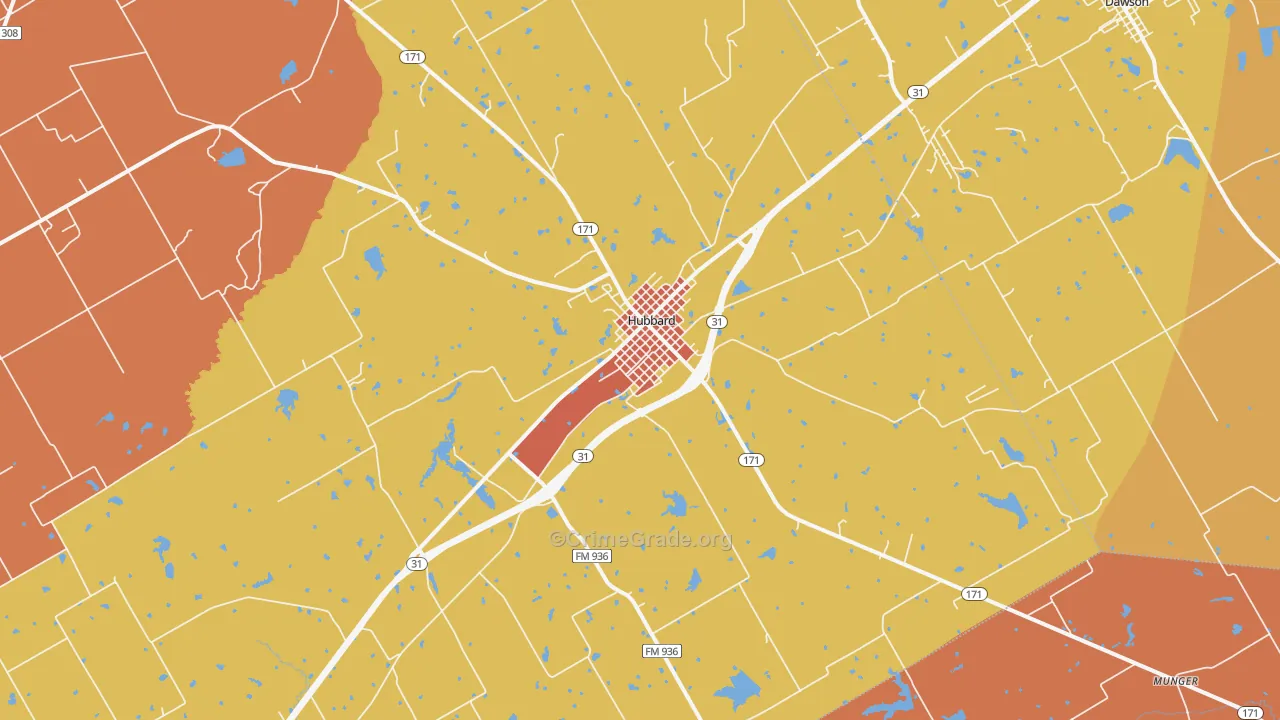 Hubbard, TX Map of Murder Rates