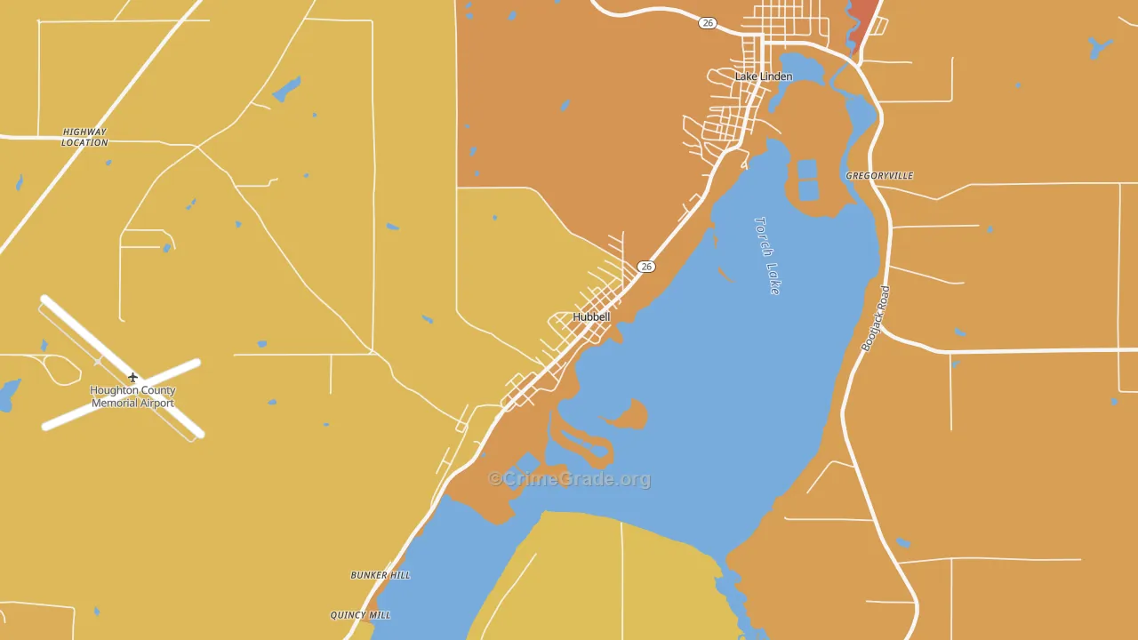Hubbell, MI Map of Murder Rates