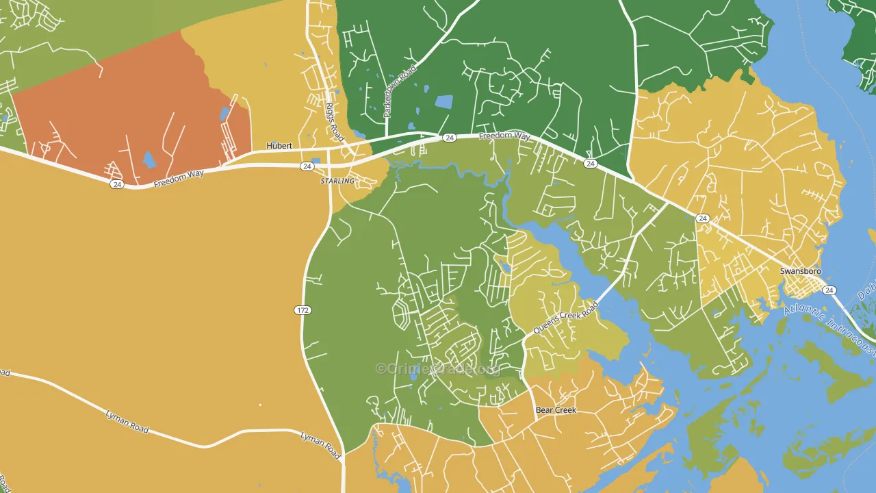 Hubert, NC Map of Murder Rates