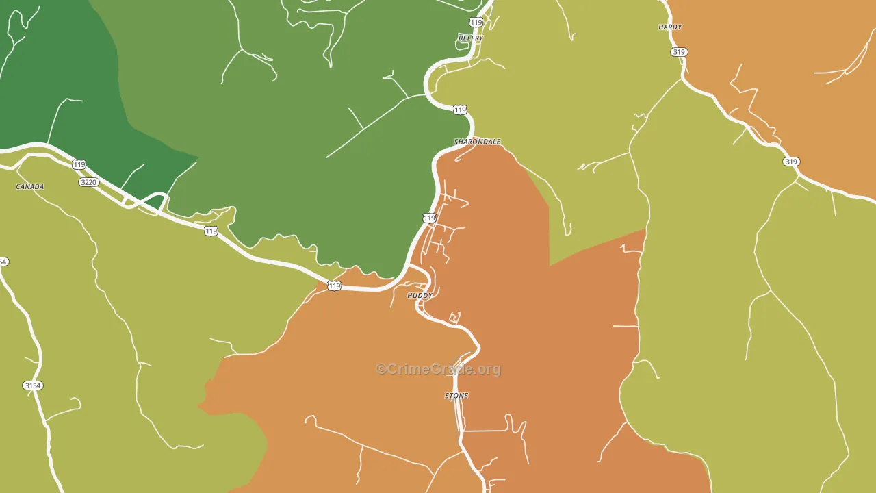 Huddy, KY Map of Murder Rates