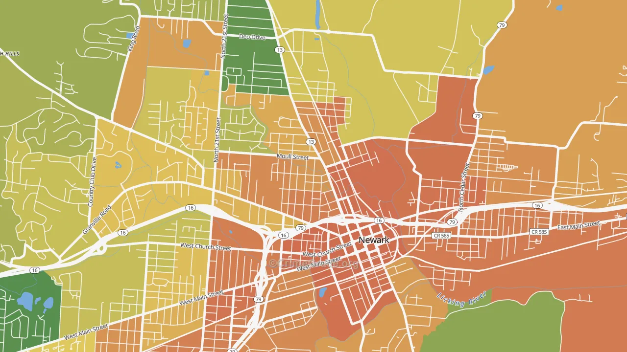 Hudson Avenue Historic District, Newark, OH Map of Murder Rates