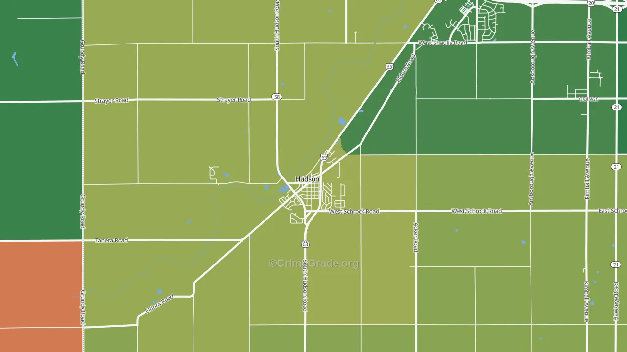 Hudson, IA Map of Murder Rates