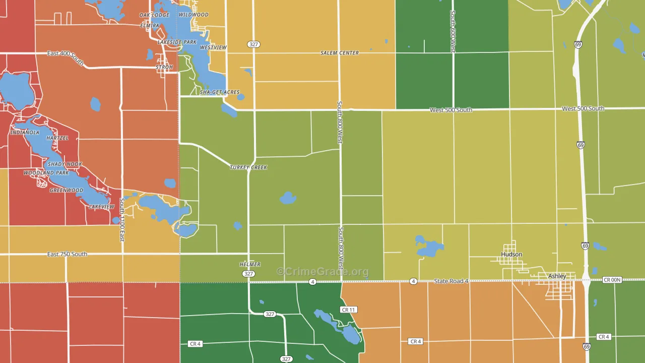 Hudson, IN Map of Murder Rates