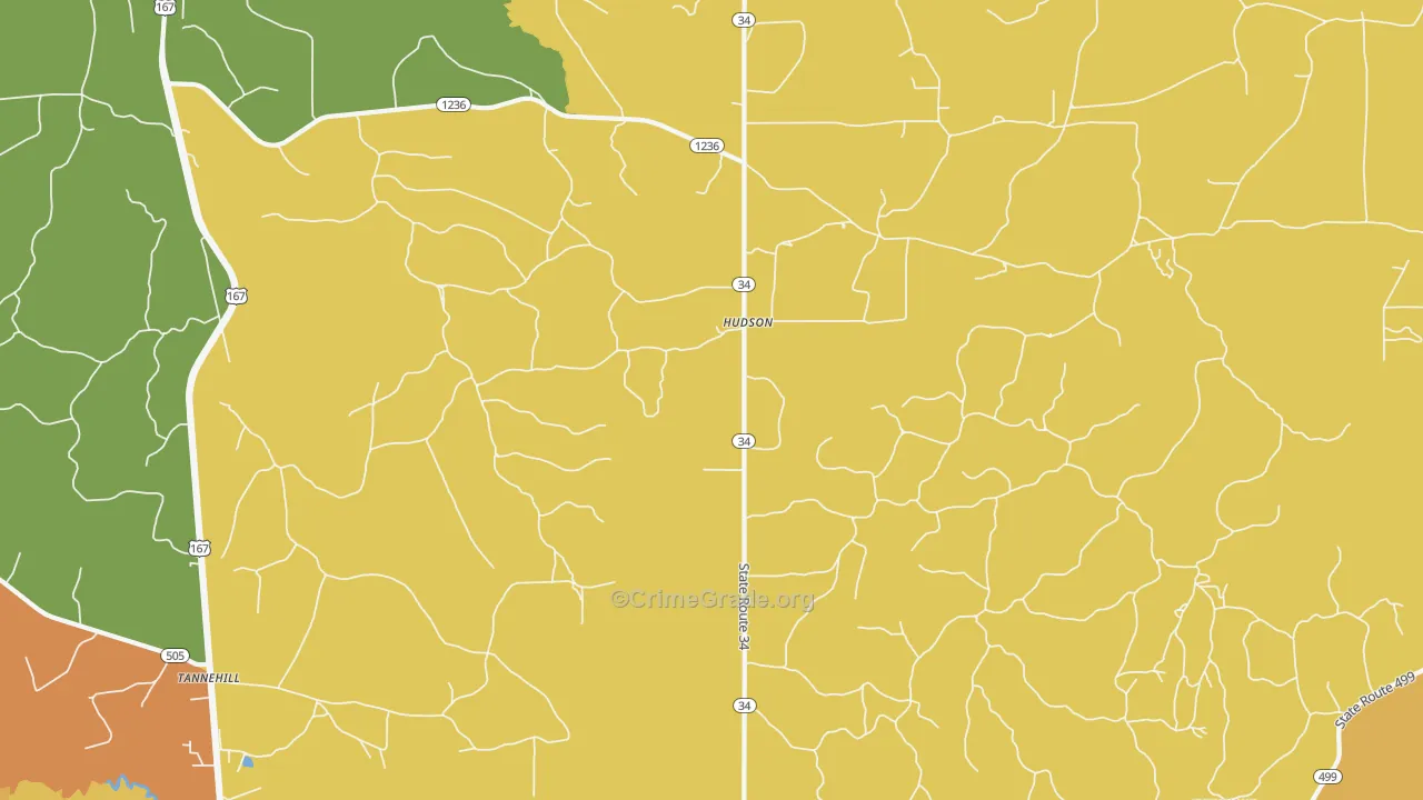 Hudson, LA Map of Murder Rates