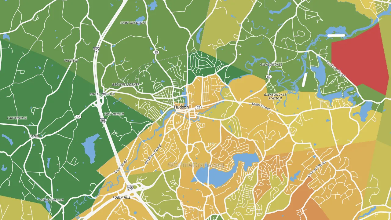 Hudson, MA Map of Murder Rates