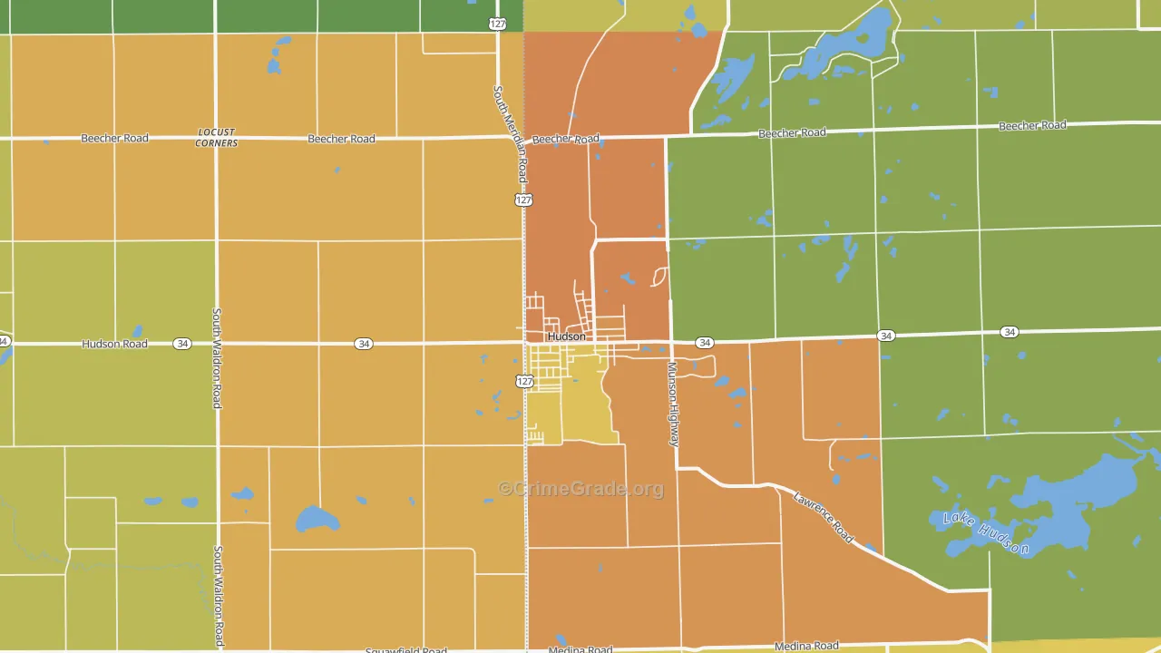 Hudson, MI Map of Murder Rates