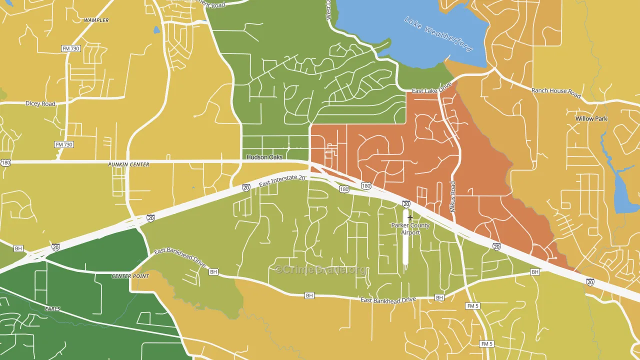 Hudson Oaks, TX Map of Murder Rates