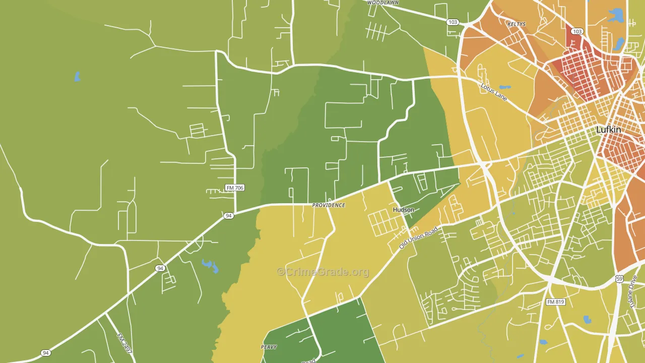 Hudson, TX Map of Murder Rates