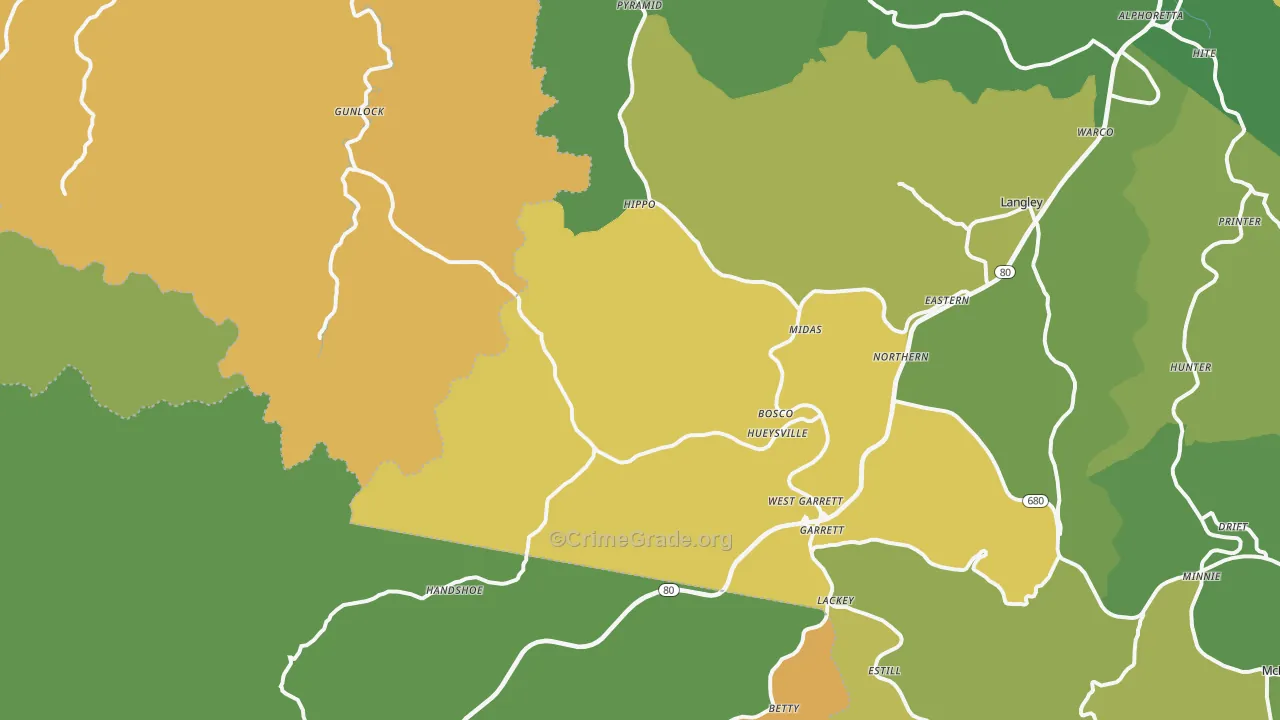 Hueysville, KY Map of Murder Rates