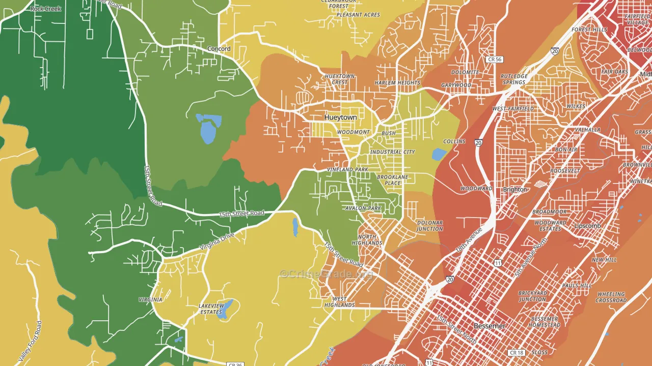 Hueytown, AL Map of Murder Rates