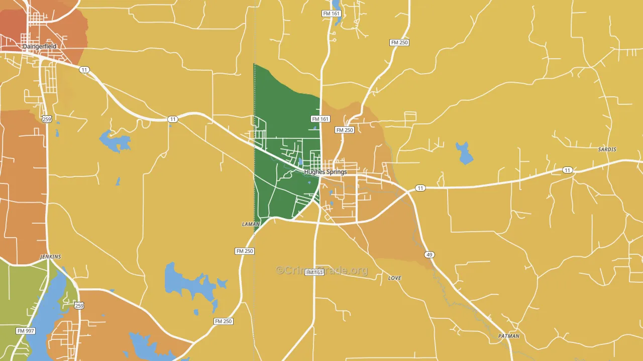 Hughes Springs, TX Map of Murder Rates