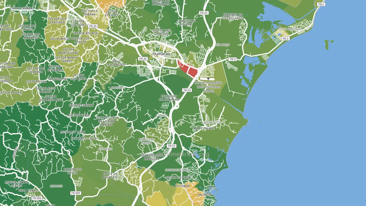 Humacao, PR Map of Murder Rates