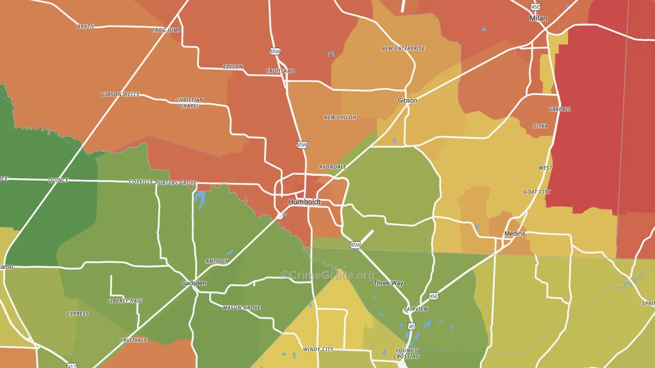 Humboldt, TN Map of Murder Rates
