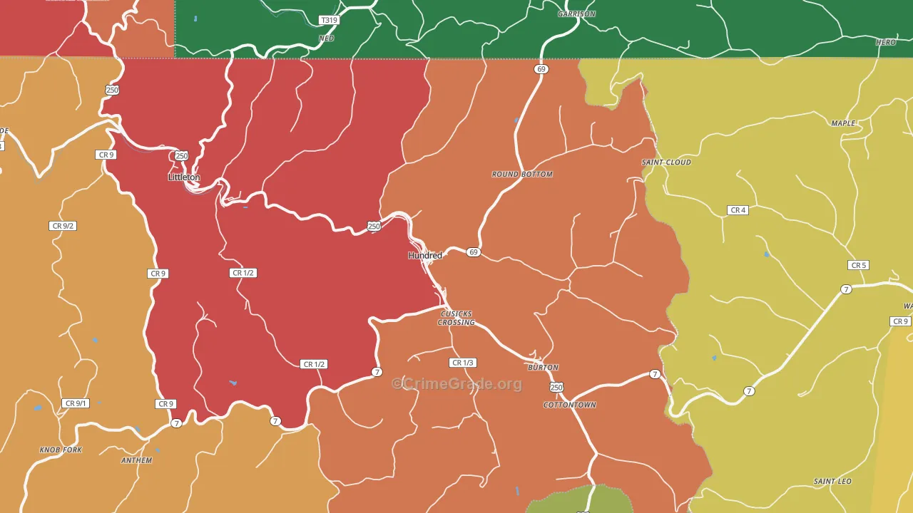 Hundred, WV Map of Murder Rates