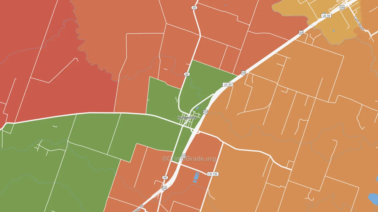 Hungerford, TX Map of Murder Rates