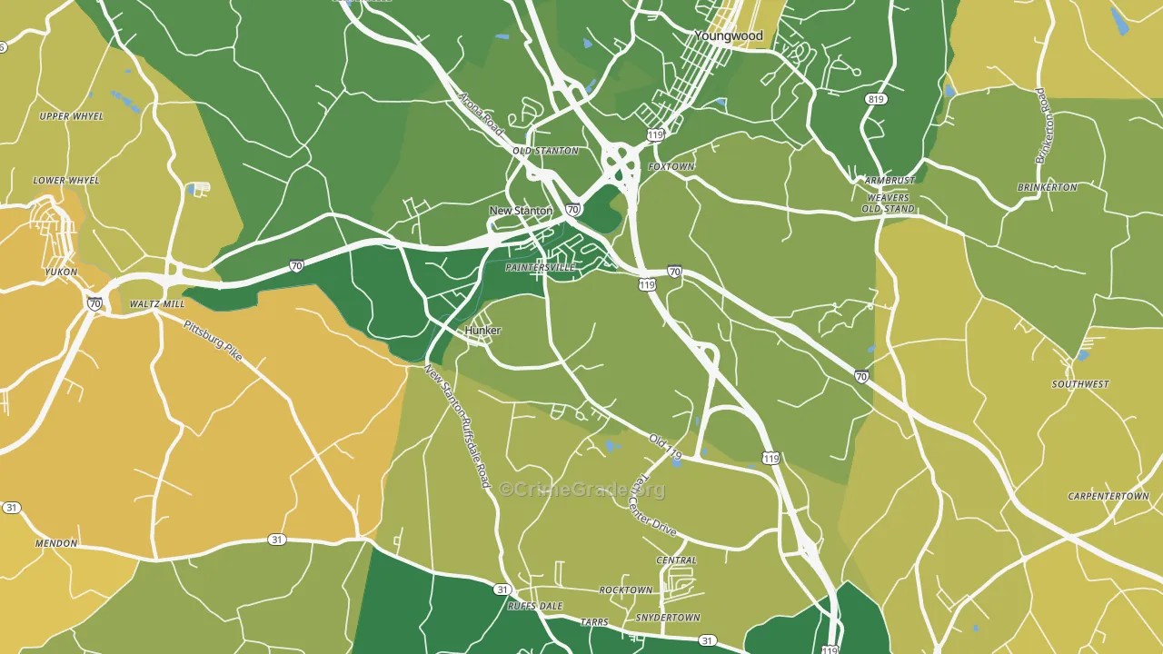 Hunker, PA Map of Murder Rates