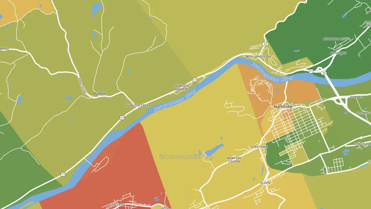 Hunlock Gardens, PA Map of Murder Rates