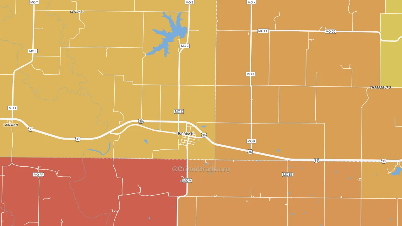 Hunnewell, MO Map of Murder Rates