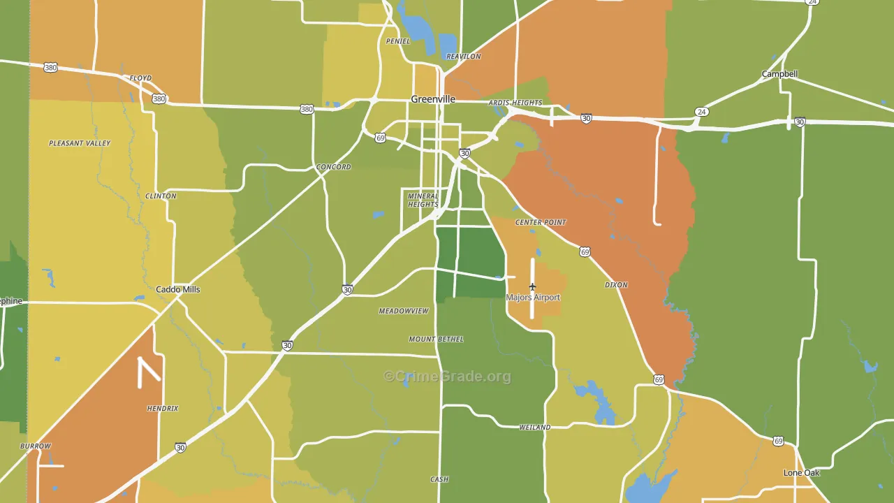Hunt County, TX Map of Murder Rates