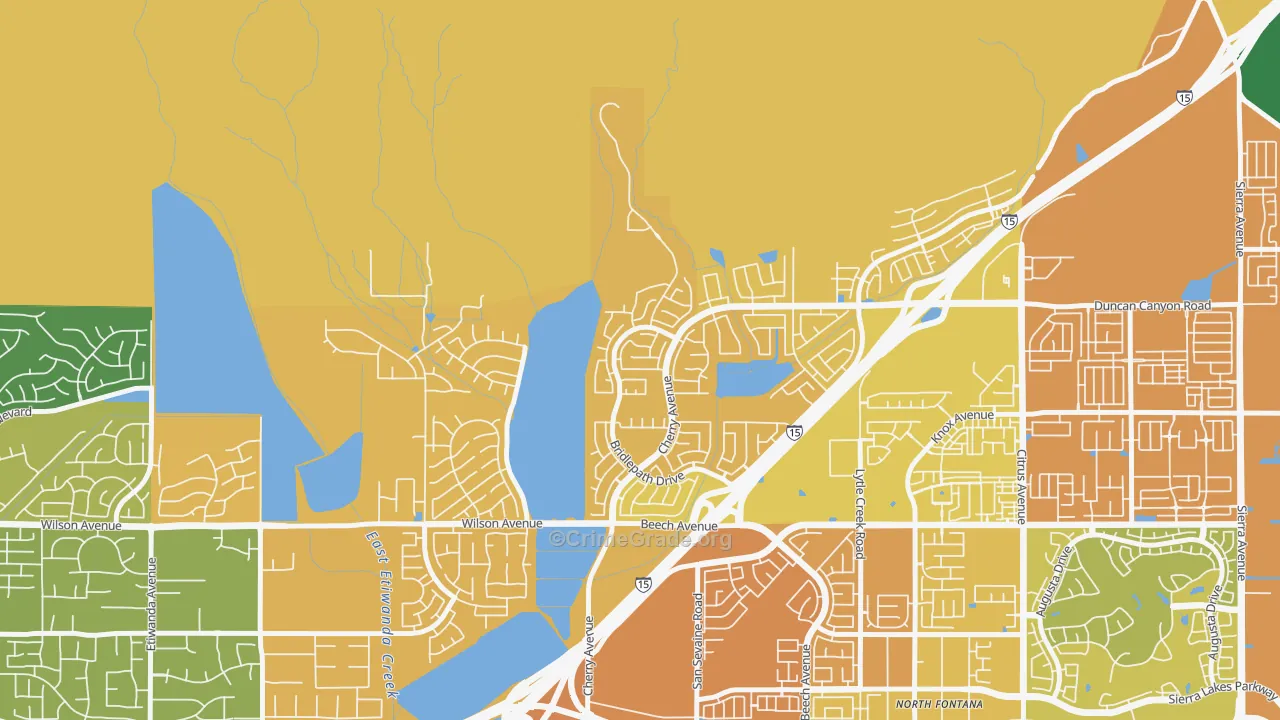 Hunter's Ridge, Fontana, CA Map of Murder Rates